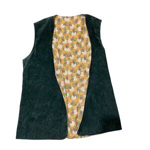Vintage 70s Reversible Forest Green Yellow Paisley Mod Groovy Boho Vest
